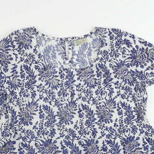 Lotus Vert Womens Blue Paisley Cotton Basic Blouse Size L Round Neck