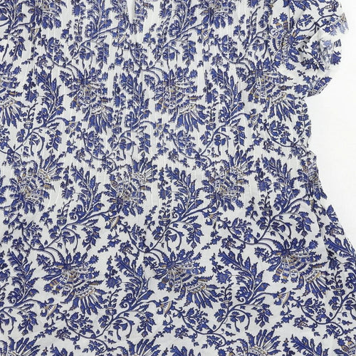 Lotus Vert Womens Blue Paisley Cotton Basic Blouse Size L Round Neck