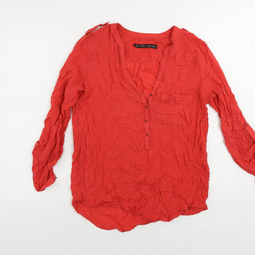 Zara Womens Red Polka Dot Viscose Basic Blouse Size M V-Neck