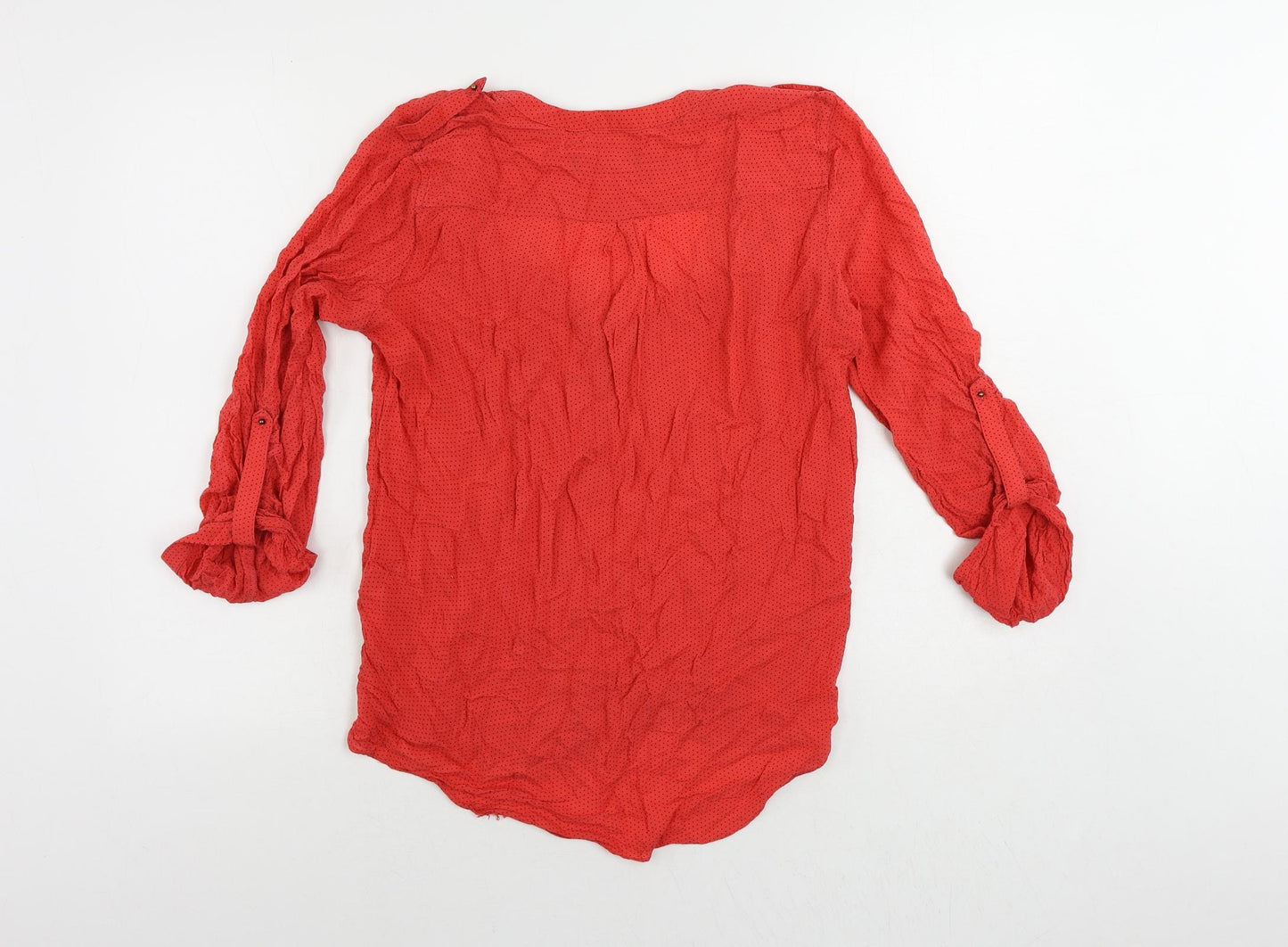 Zara Womens Red Polka Dot Viscose Basic Blouse Size M V-Neck