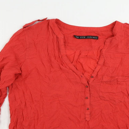 Zara Womens Red Polka Dot Viscose Basic Blouse Size M V-Neck