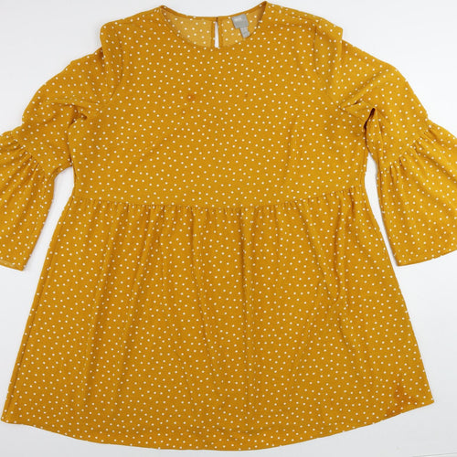 ASOS Womens Yellow Polka Dot Polyester A-Line Size 24 Round Neck Button