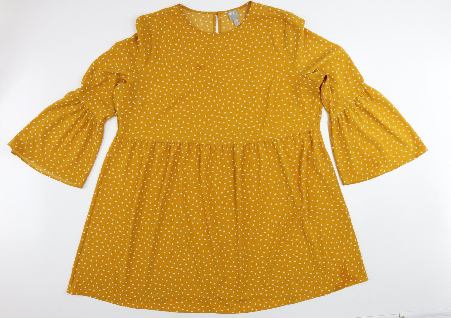 ASOS Womens Yellow Polka Dot Polyester A-Line Size 24 Round Neck Button