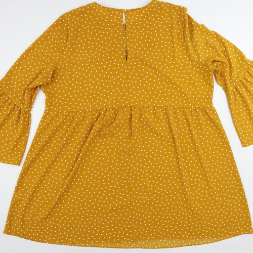 ASOS Womens Yellow Polka Dot Polyester A-Line Size 24 Round Neck Button