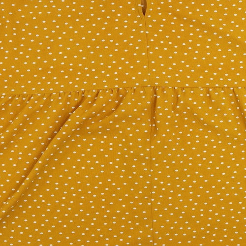 ASOS Womens Yellow Polka Dot Polyester A-Line Size 24 Round Neck Button