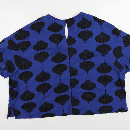 kín Womens Blue Geometric Cotton Basic T-Shirt Size L V-Neck