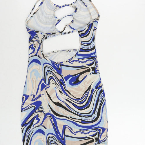 PRETTYLITTLETHING Womens Blue Geometric Polyester Mini Size 8 Round Neck Pullover - Cut Out