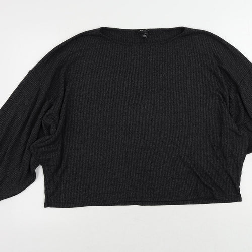 New Look Womens Grey Viscose Basic Blouse Size M Round Neck - Oversized