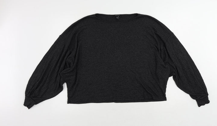 New Look Womens Grey Viscose Basic Blouse Size M Round Neck - Oversized