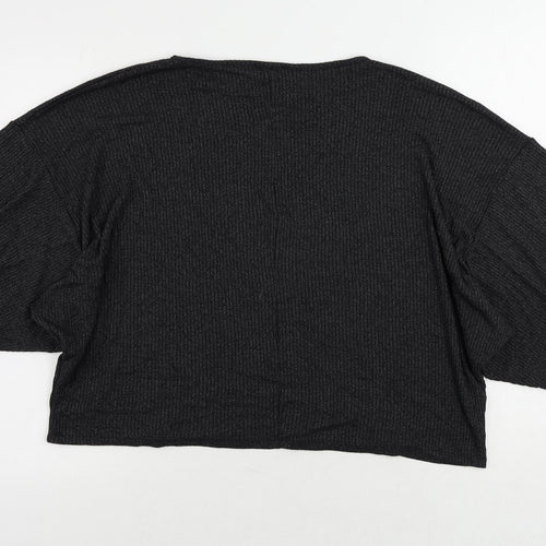 New Look Womens Grey Viscose Basic Blouse Size M Round Neck - Oversized
