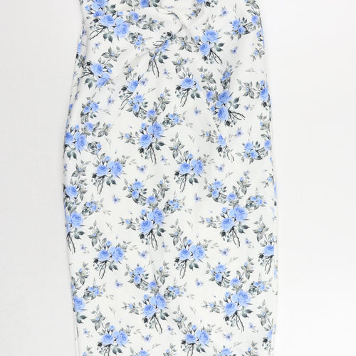 River Island Womens White Floral Polyester Sheath Size 12 V-Neck Zip