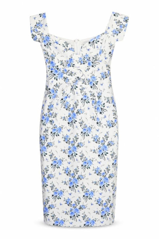 Front view of River Island women’s white floral polyester sheath, size UK 12, v-neck zip