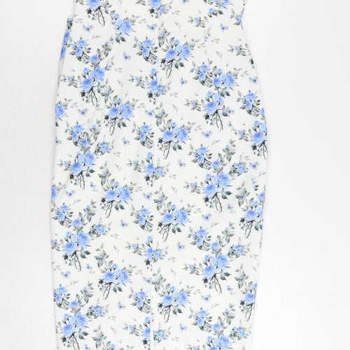 River Island Womens White Floral Polyester Sheath Size 12 V-Neck Zip