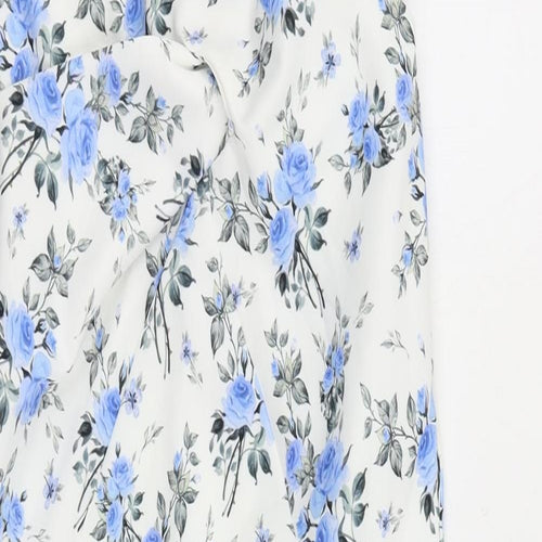River Island Womens White Floral Polyester Sheath Size 12 V-Neck Zip