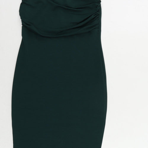 PRETTYLITTLETHING Womens Green Polyester Bodycon Size 8 Off the Shoulder Pullover - Strapless