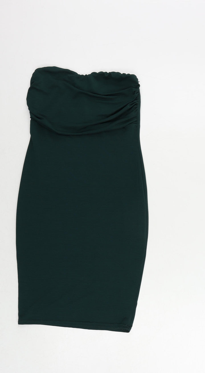 PRETTYLITTLETHING Womens Green Polyester Bodycon Size 8 Off the Shoulder Pullover - Strapless