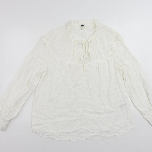 River Island Womens White Viscose Basic Blouse Size 12 Round Neck - Keyhole Neckline