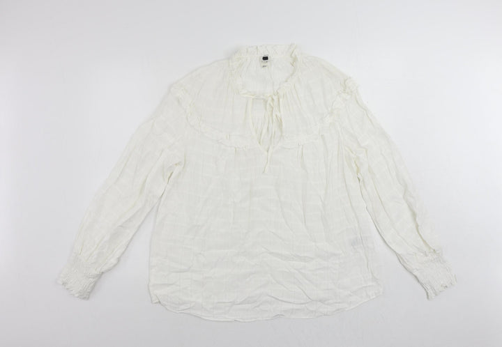 River Island Womens White Viscose Basic Blouse Size 12 Round Neck - Keyhole Neckline