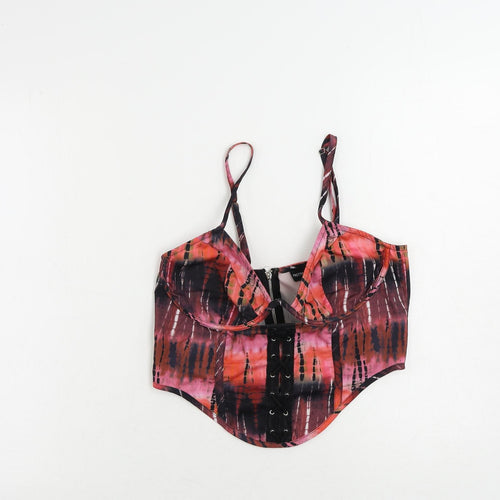 PRETTYLITTLETHING Womens Pink Geometric Polyester Cropped Tank Size 10 Sweetheart - Corset Style