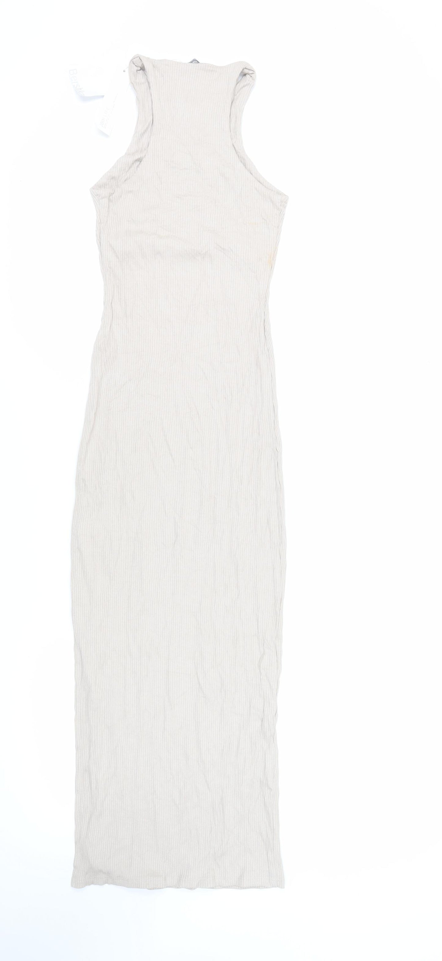 Bershka Womens Beige Viscose Bodycon Size XS Round Neck Pullover