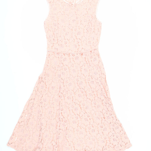 Dorothy Perkins Womens Pink Nylon Fit & Flare Size 8 Round Neck Zip