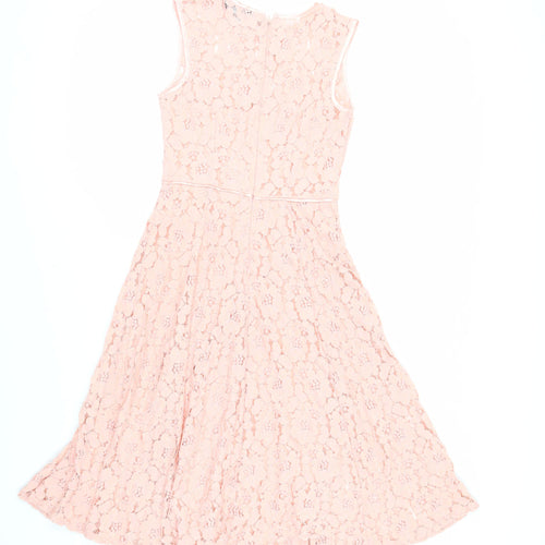Dorothy Perkins Womens Pink Nylon Fit & Flare Size 8 Round Neck Zip