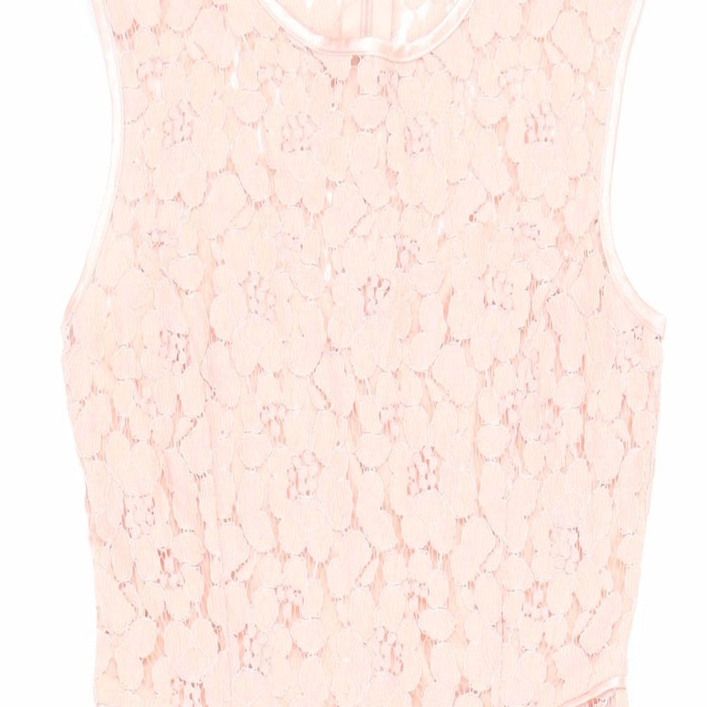 Dorothy Perkins Womens Pink Nylon Fit & Flare Size 8 Round Neck Zip