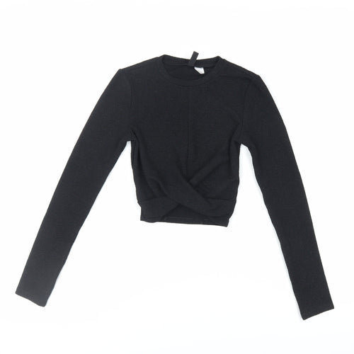 Divided by H&M Womens Black Polyester Cropped Blouse Size XS Crew Neck