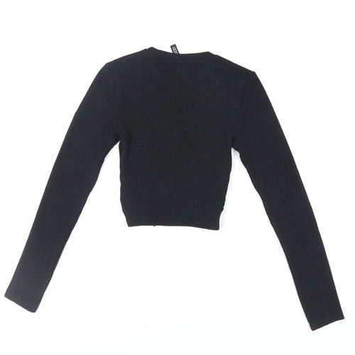 Divided by H&M Womens Black Polyester Cropped Blouse Size XS Crew Neck