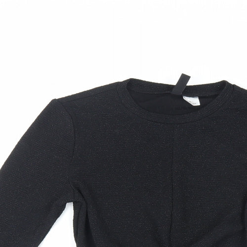 Divided by H&M Womens Black Polyester Cropped Blouse Size XS Crew Neck