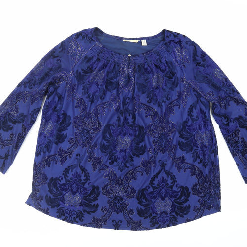 Isaac Mizrahi Womens Blue Paisley Polyester Basic Blouse Size 2XL Boat Neck