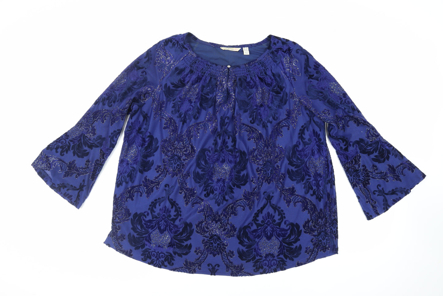Isaac Mizrahi Womens Blue Paisley Polyester Basic Blouse Size 2XL Boat Neck
