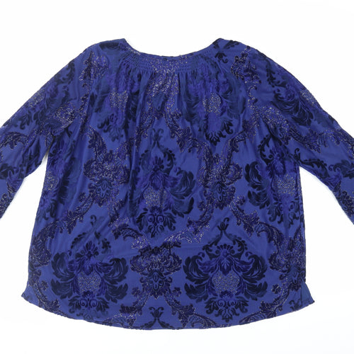 Isaac Mizrahi Womens Blue Paisley Polyester Basic Blouse Size 2XL Boat Neck