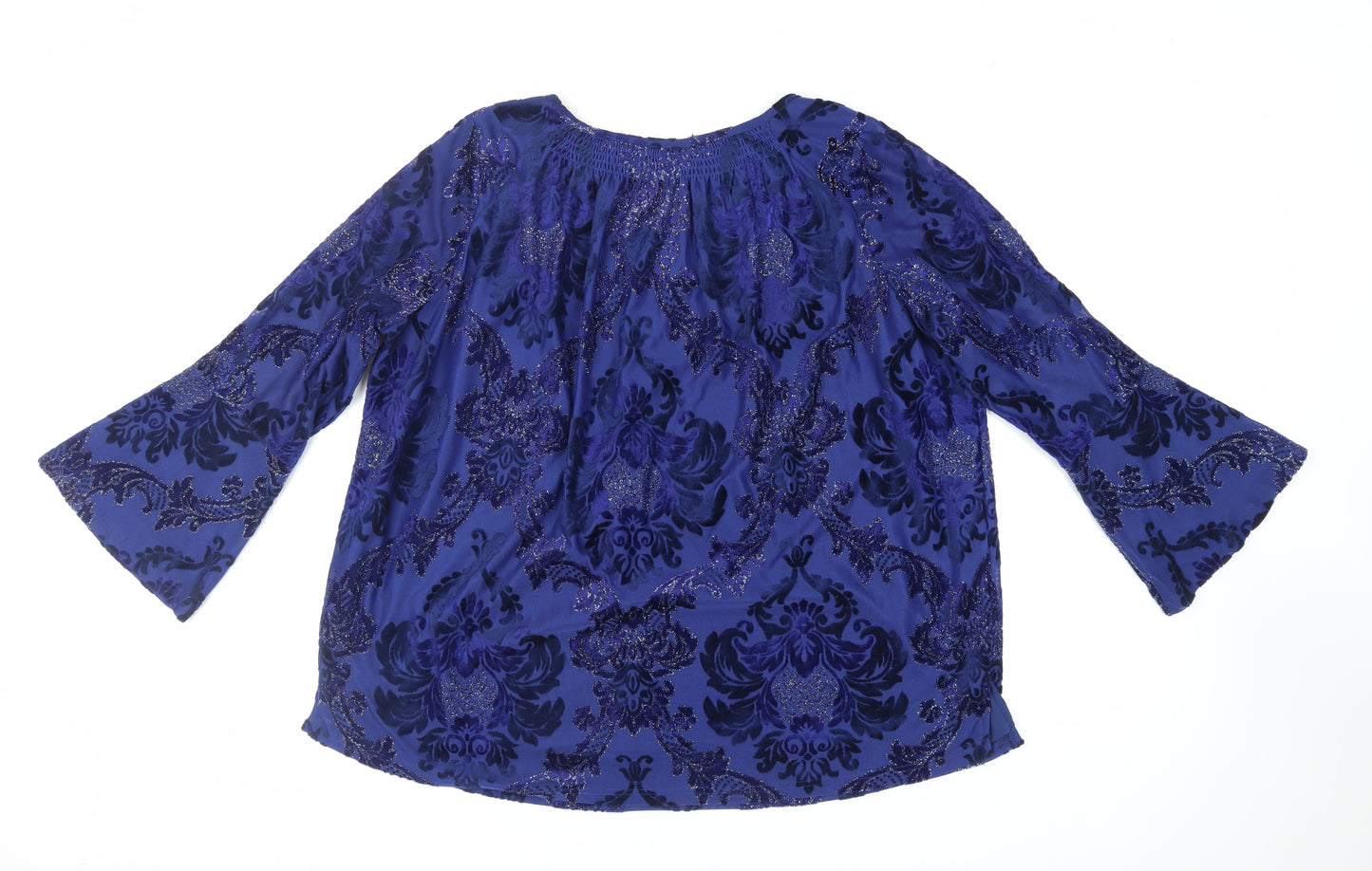 Isaac Mizrahi Womens Blue Paisley Polyester Basic Blouse Size 2XL Boat Neck
