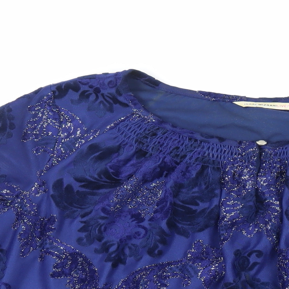 Isaac Mizrahi Womens Blue Paisley Polyester Basic Blouse Size 2XL Boat Neck