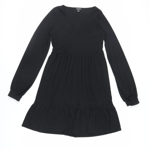 Boohoo Womens Black Polyester A-Line Size 10 V-Neck Pullover - Ribbed