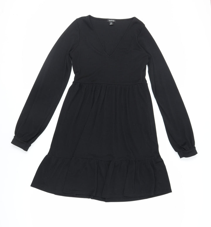 Boohoo Womens Black Polyester A-Line Size 10 V-Neck Pullover - Ribbed