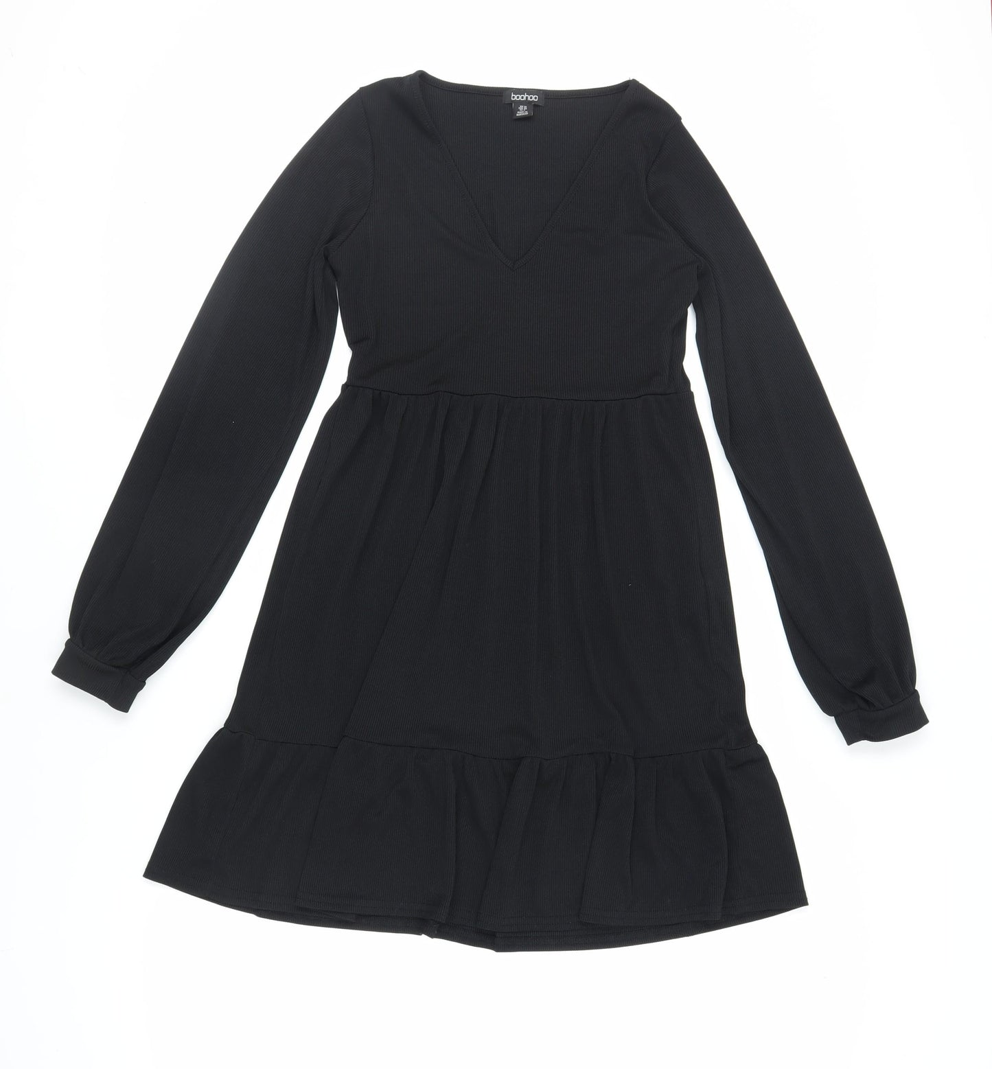 Boohoo Womens Black Polyester A-Line Size 10 V-Neck Pullover - Ribbed