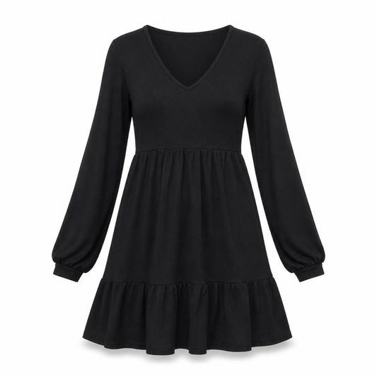 Front view of Boohoo women’s black polyester a-line, size UK 10, v-neck pullover - ribbed