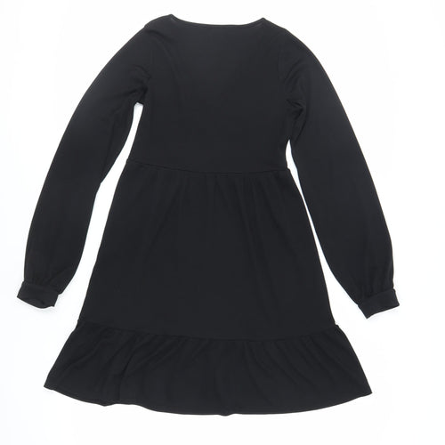 Boohoo Womens Black Polyester A-Line Size 10 V-Neck Pullover - Ribbed