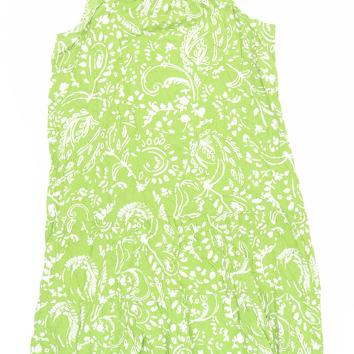 Marks and Spencer Womens Green Paisley Linen Tank Dress Size 22 Round Neck Tie