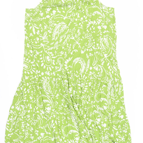 Marks and Spencer Womens Green Paisley Linen Tank Dress Size 22 Round Neck Tie