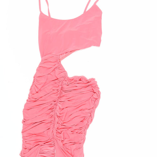 PRETTYLITTLETHING Womens Pink Polyester Bodycon Size 10 Square Neck Pullover - Ruched