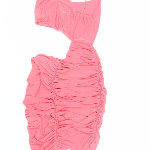 PRETTYLITTLETHING Womens Pink Polyester Bodycon Size 10 Square Neck Pullover - Ruched