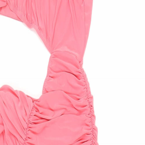 PRETTYLITTLETHING Womens Pink Polyester Bodycon Size 10 Square Neck Pullover - Ruched