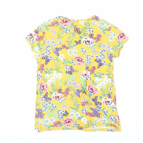 Promod Womens Yellow Floral Viscose Basic T-Shirt Size L Crew Neck