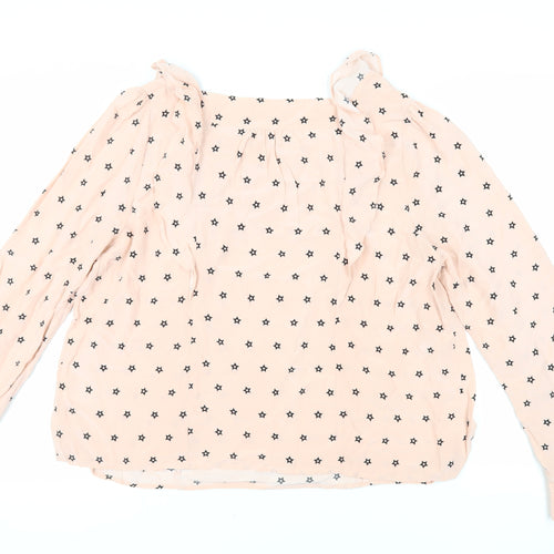 Alice Temperley Womens Pink Geometric Viscose Basic Blouse Size 16 Square Neck - Ruffles