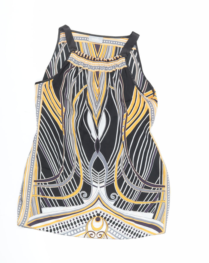 Wallis Womens Black Geometric Polyester Basic Tank Size M Square Neck