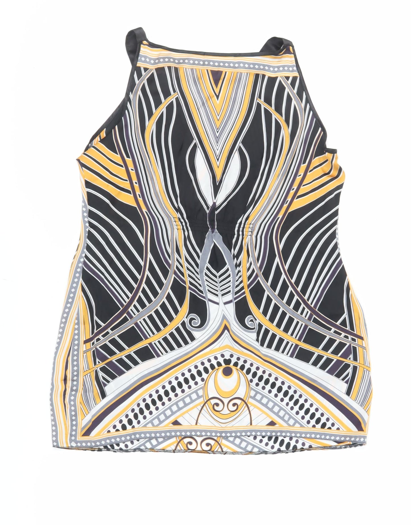 Wallis Womens Black Geometric Polyester Basic Tank Size M Square Neck