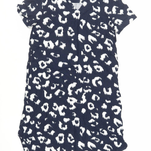 Marks and Spencer Womens Blue Animal Print Linen Shift Size 10 V-Neck - Pockets